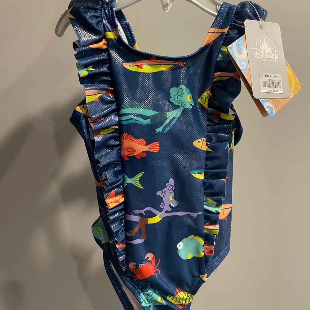 Toddler Girls Disney Blue Luca one piece bathing suit. New with tags